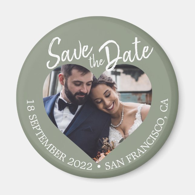 Sage Green Photo Modern Script Save the Date Magnet (Vorne)