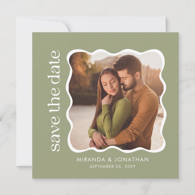 Sage Green Photo Wedding Save The Date (Vorderseite)