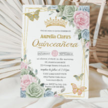 Sage Green Pink Blue Floral Butterfly Quinceañera