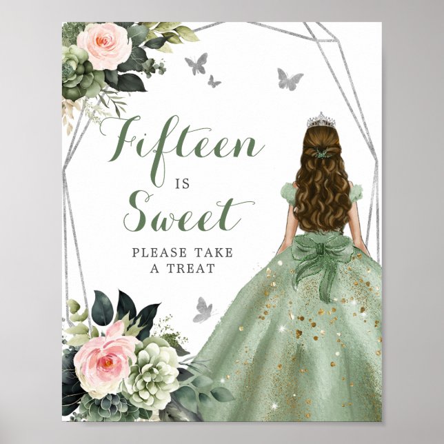 Sage Green Pink Blush XV Años Fünfzehn ist süß Poster (Vorne)