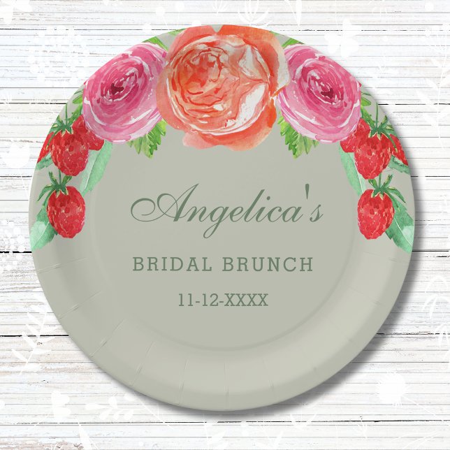 Sage Green Pink Peach Peony Bridal Brunch Pappteller (Von Creator hochgeladen)