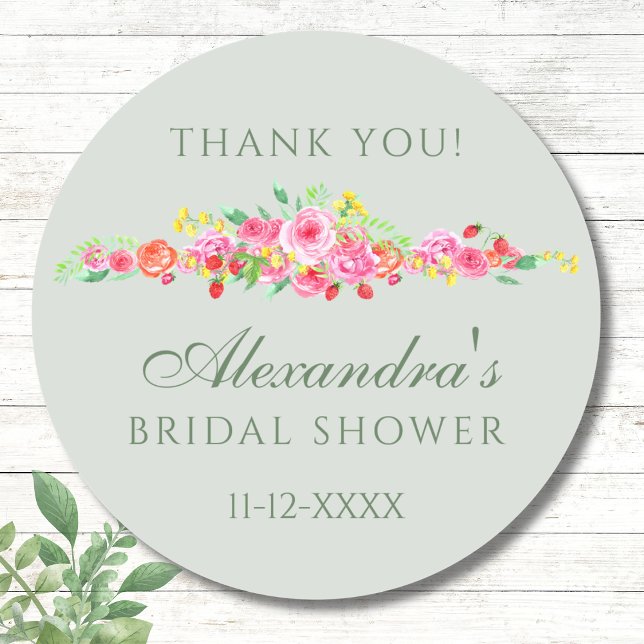 Sage Green Pink Peony Brautparty Vielen Dank Runder Aufkleber (Von Creator hochgeladen)