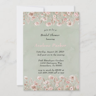 Sage Green Pink Peony Watercolor Brautparty Einladung