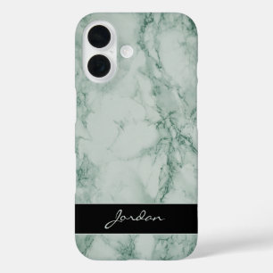 Sage Green polished Marble Stone mit Namen iPhone 16 Hülle