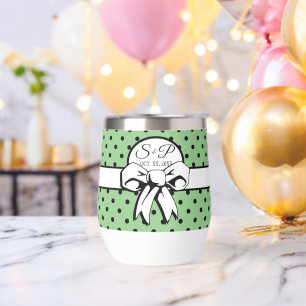 Sage Green Polka Noir Pot Blanc Bow Personnalisé