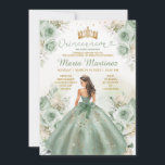 Sage Green Princess Dress Floral Gold Quinceañera Einladung<br><div class="desc">EDITABLE Sage Green Princess Dress Floral Gold Quinceañera Einladung Elegant Sage Green White Blume Gold Glitzer Prinzessin Dress Mis Quince Einladung Quinceañera 15 Anos,  16. Geburtstag</div>
