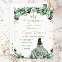 Sage Green Princess Floral Quinceañera