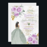 Sage Green Princess Lila Floral Gold Quiñceanera Einladung<br><div class="desc">Sage Green Princess Lila Floral Gold Quiñceanera Einladung Mis Quince 15 Anos,  16.</div>