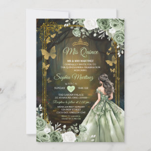Sage Green Princess Quinceañera Einladung