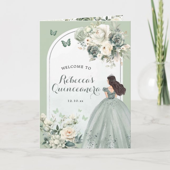 Sage Green Princesse Quinceañera Programme Modèle (Devant)
