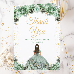Sage Green Prinzessin Floral Quinceañera Dankeskarte