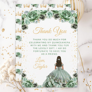 Sage Green Prinzessin Floral Quinceañera Dankeskarte