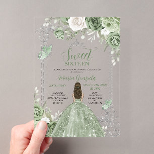 Sage Green Prinzessin Schmetterling Silber Sweet S Acryleinladungen