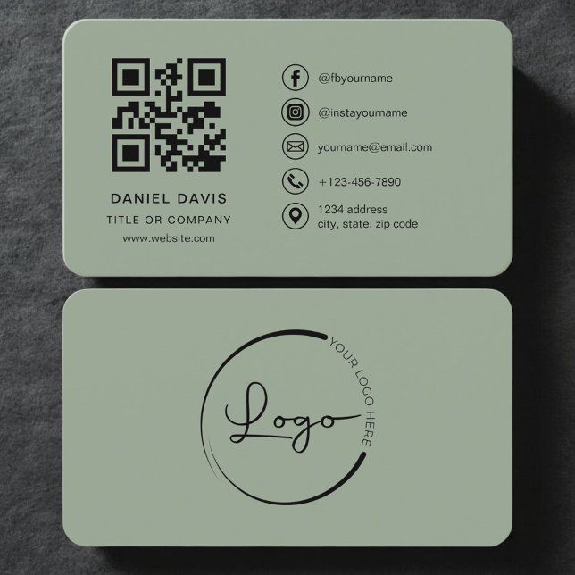 Sage Green Professional Logo QR Code  Visitenkarte (Von Creator hochgeladen)