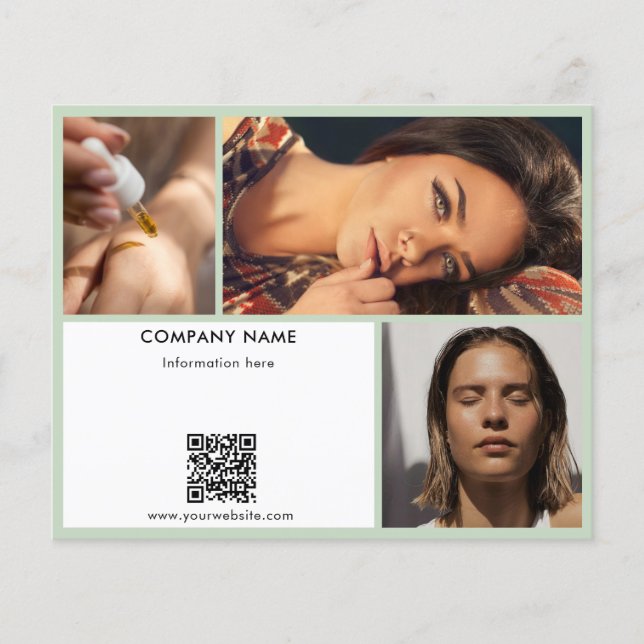 Sage Green Promotional Beauty Salon Photo QR Code Flyer (Vorne)