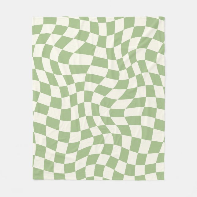 Sage Green Psychedelic Checkered Groovy Grid Patte Fleecedecke (Vorderseite)
