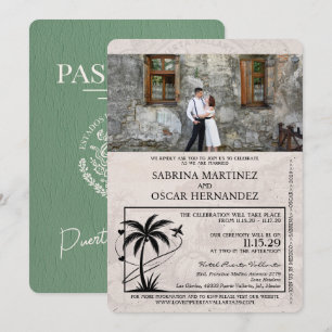Sage Green Puerta Vallarta Passport Wedding Einladung