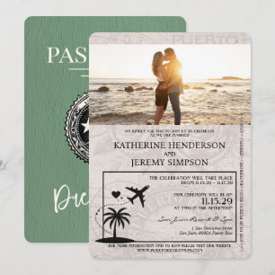 Sage Green Puerto Rico Passport Hochzeit Einladung