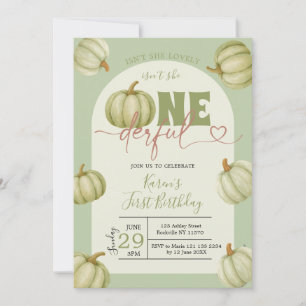 Sage Green Pumpkin 1. Geburtstag Einladung