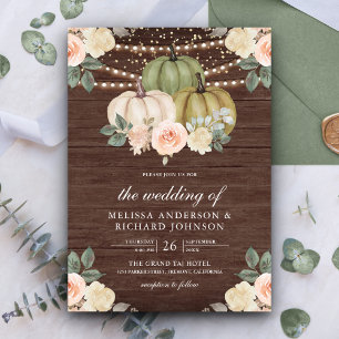 Sage Green Pumpkin Dusty Peach Floral Wood Wedding Einladung