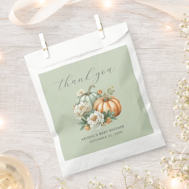 Sage Green Pumpkin Fall Baby Dusche Danke Geschenktütchen (Ausgeschnitten)