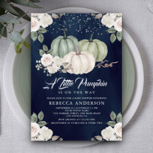 Sage Green Pumpkin Floral Fall Navy Baby Dusche