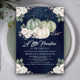 Sage Green Pumpkin Floral Fall Navy Baby Dusche Einladung