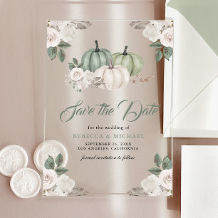 Sage Green Pumpkin Floral Hochzeit Speichern Sie d Acryleinladungen