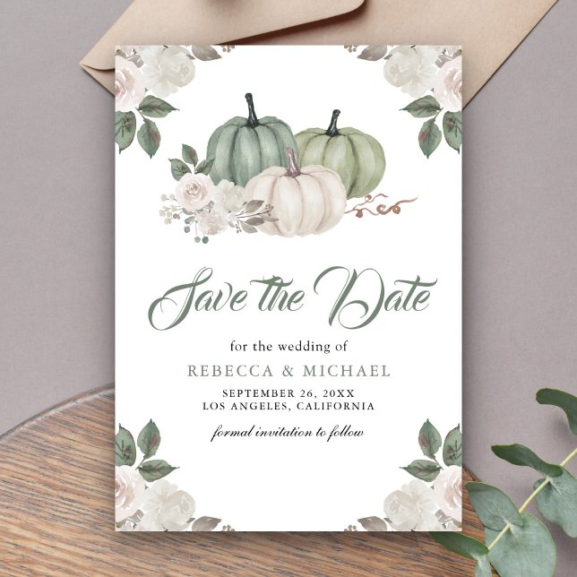 Sage Green Pumpkin Floral Wedding Save The Date (Von Creator hochgeladen)