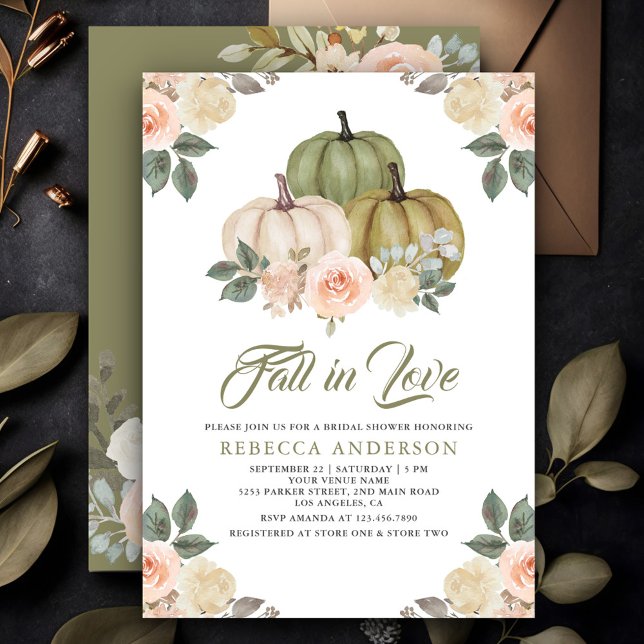 Sage Green Pumpkin Peach Floral Fall Brautparty Einladung (Von Creator hochgeladen)