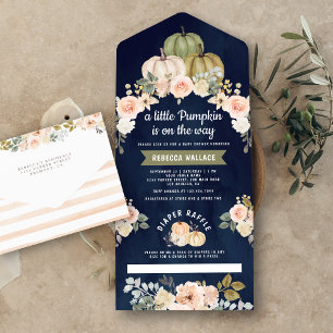 Sage Green Pumpkin Peach Floral Navy Baby Dusche All In One Einladung
