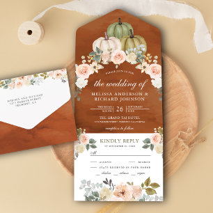 Sage Green Pumpkin Peach Floral Terracotta Hochzei All In One Einladung