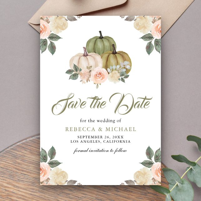 Sage Green Pumpkin Peach Floral Wedding Save The Date (Von Creator hochgeladen)