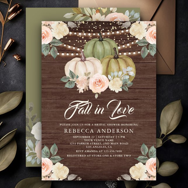 Sage Green Pumpkin Peach Floral Wood Brautparty Einladung (Von Creator hochgeladen)