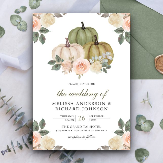 Sage Green Pumpkin und Dusty Peach Floral Wedding Einladung (Von Creator hochgeladen)