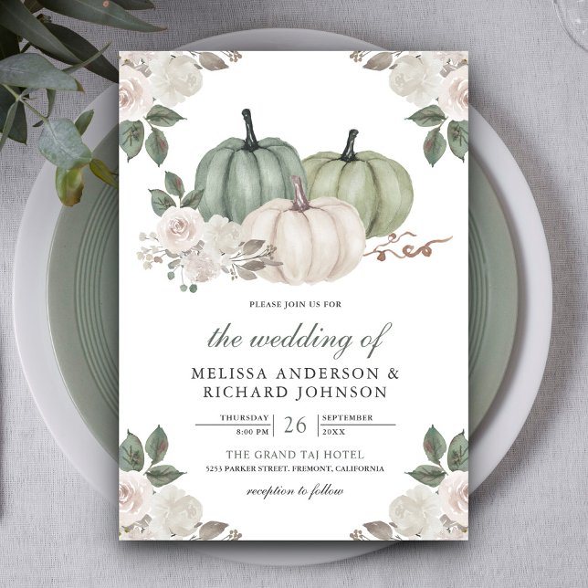 Sage Green Pumpkin und White Floral Wedding Einladung (Von Creator hochgeladen)