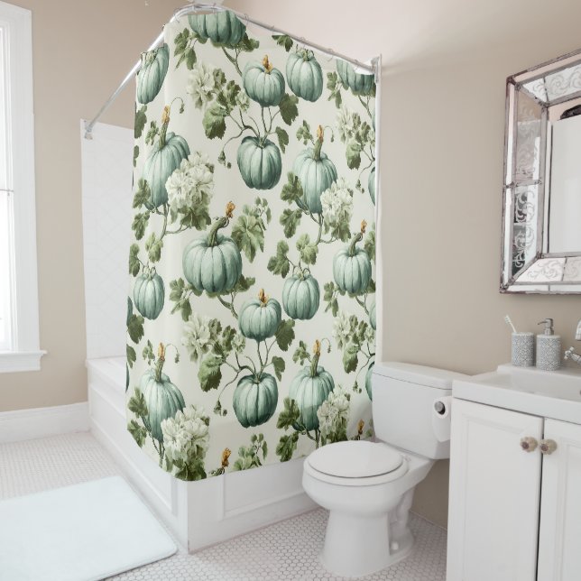 Sage Green Pumpkins & Autumn Florals Duschvorhang (Beispiel)