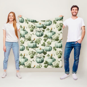 Sage Green Pumpkins & Autumn Florals Fleecedecke