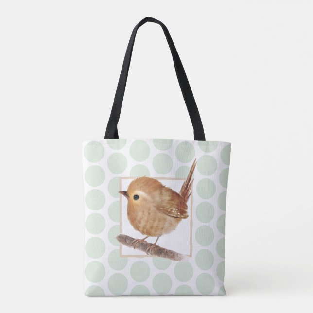 Sage Green Punkt Puffy Wren Bird Tasche (Rückseite)