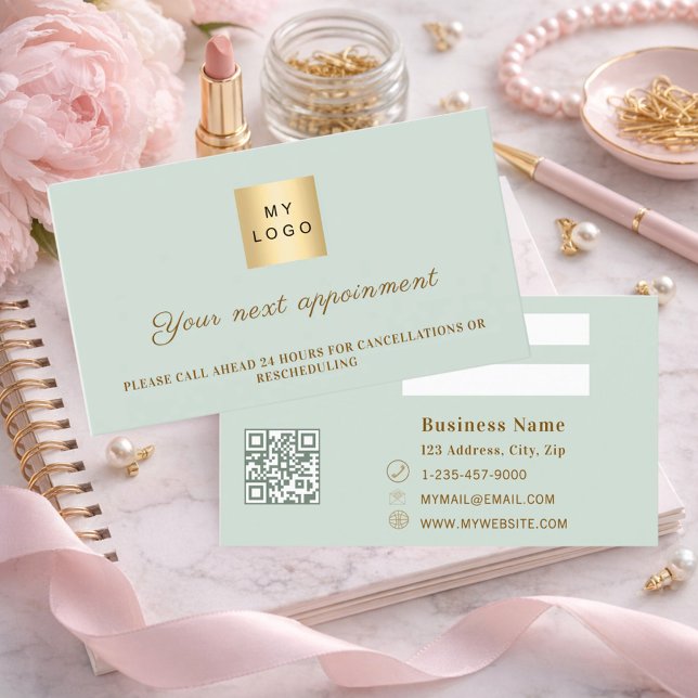 Sage green QR business logo appointment card Rabattkarte (Von Creator hochgeladen)