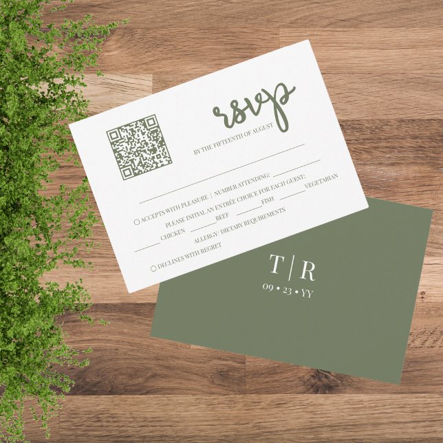 Sage Green QR Code Hochzeit RSVP Karte (Von Creator hochgeladen)