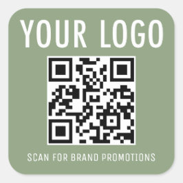 Sage Green QR Code Stickers Business Logo Square