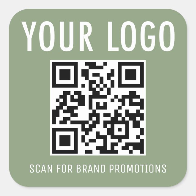 Sage Green QR Code Stickers Business Logo Square (Vorderseite)