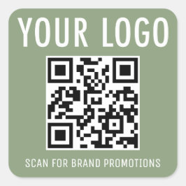 Sage Green QR Code Stickers Business Logo Square