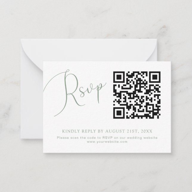 Sage Green QR Code Wedding Website RSVP Card Mitteilungskarte (Vorderseite)