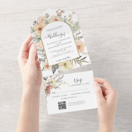 Sage Green QR UAWG Floral Gold Foil Winter Wedding All In One Einladung