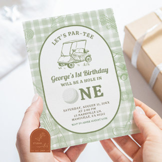 Sage Green Quirky Gingham Golf Einladung