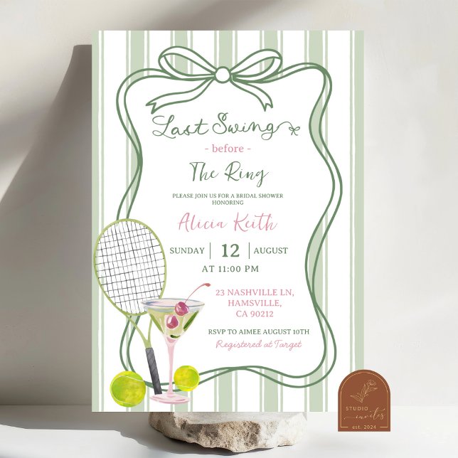 Sage Green Quirky Tennis Brautparty Einladung (Von Creator hochgeladen)