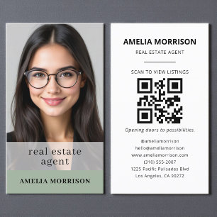 Sage Green Real Anwesen Agent QR Code Foto Visitenkarte
