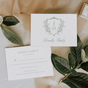 Sage Green Regency Blumenwappen-Monogramm-Hochzeit RSVP Karte